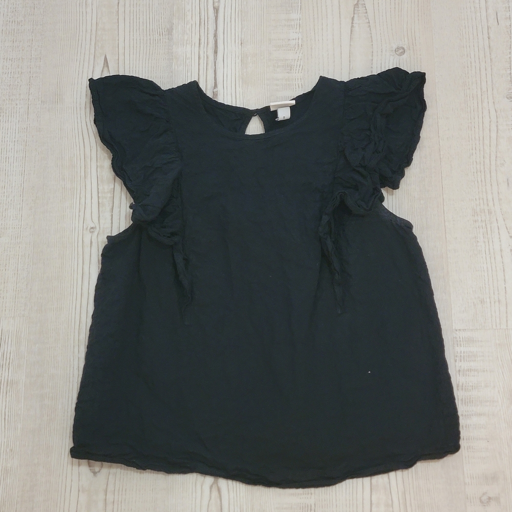 a new day Black Flutter Sleeve Cotton Blend Top Small Capsule Whimsigoth